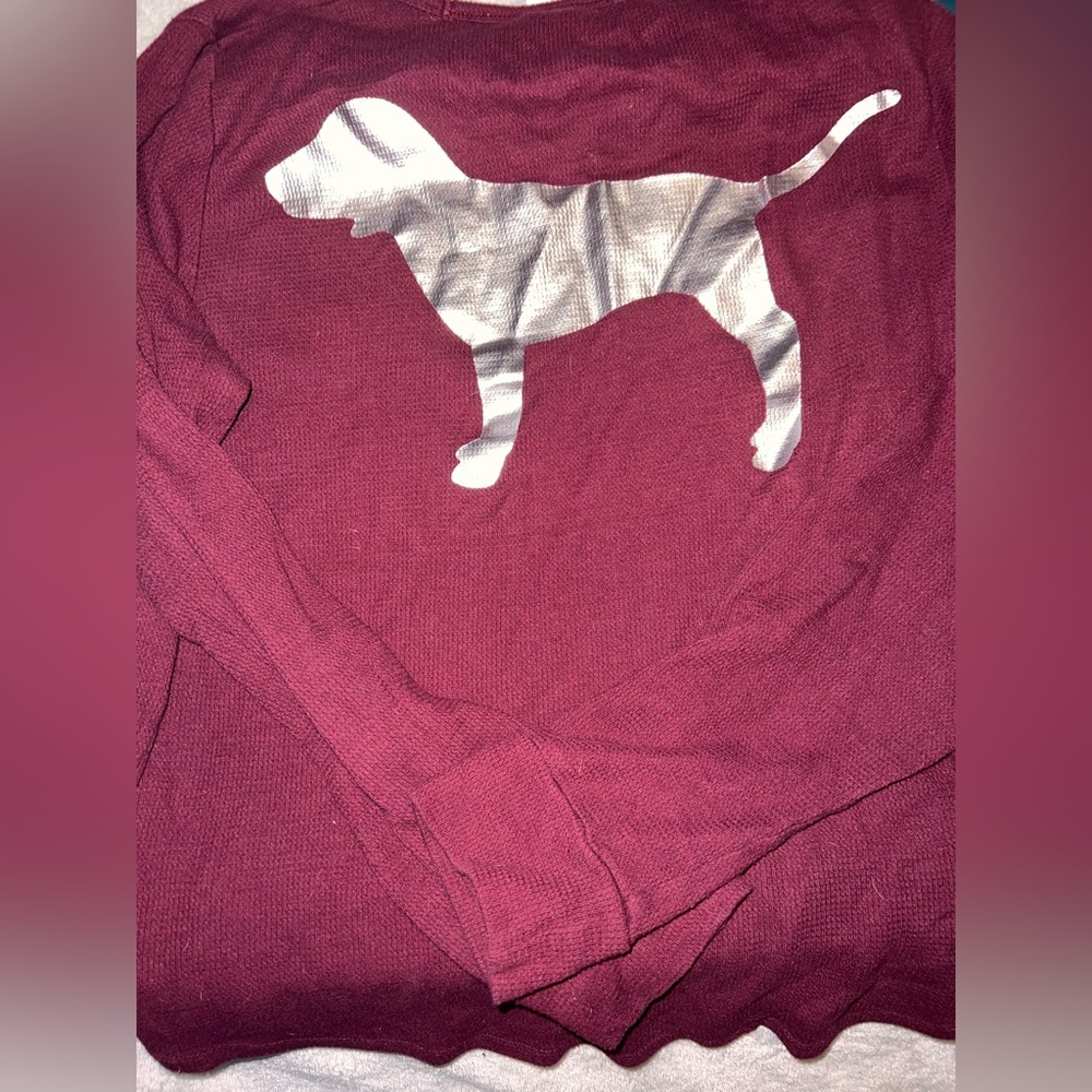 PINK waffle knit long sleeve. Size L Maroon/burgundy in color